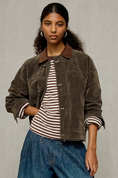 BDG Wylie Contrast Collar Faux Suede Barn Jacket