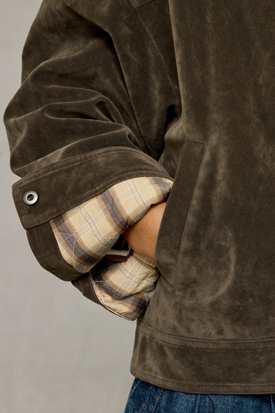 BDG Wylie Contrast Collar Faux Suede Barn Jacket