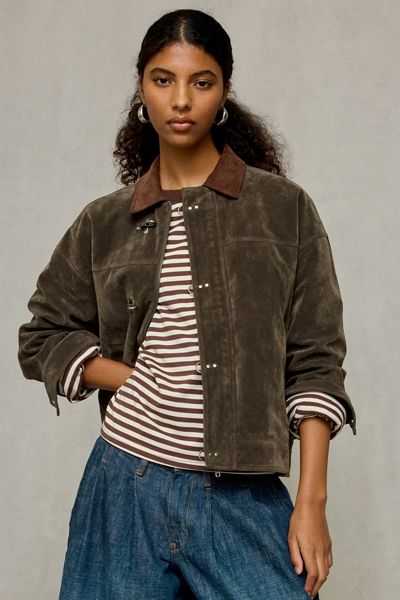 BDG Wylie Contrast Collar Faux Suede Barn Jacket