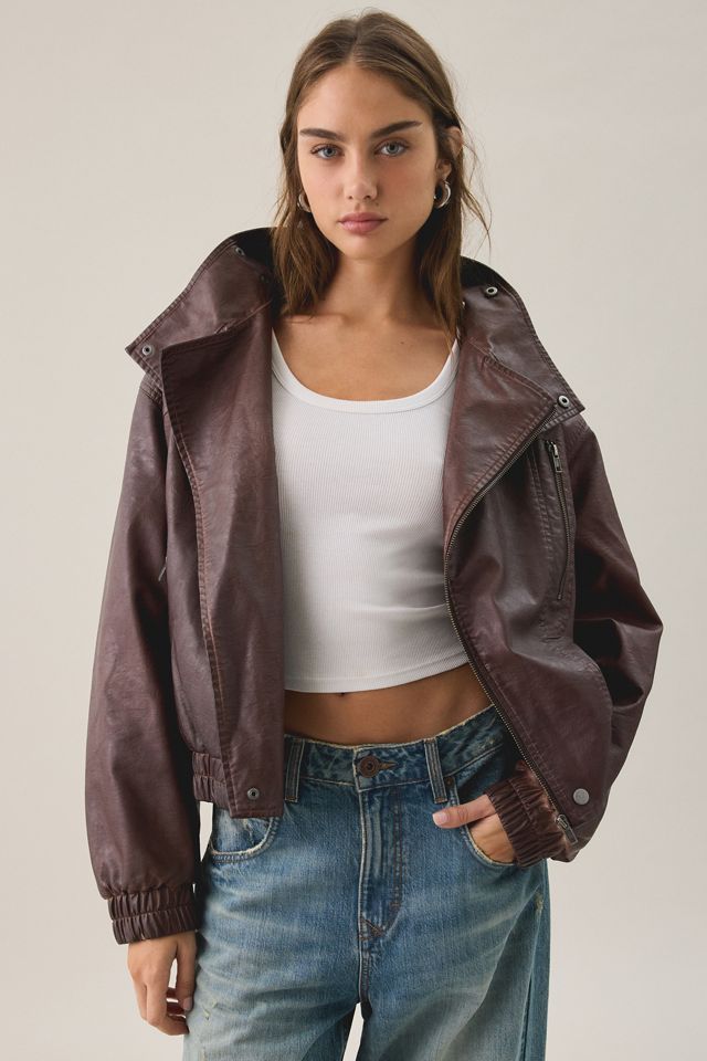 BDG Freddie Funnel Neck Faux Leather Bomber Jacket #2
