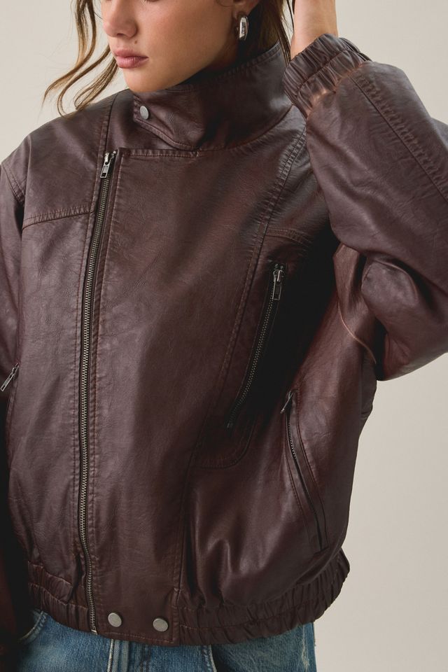 BDG Freddie Funnel Neck Faux Leather Bomber Jacket #3