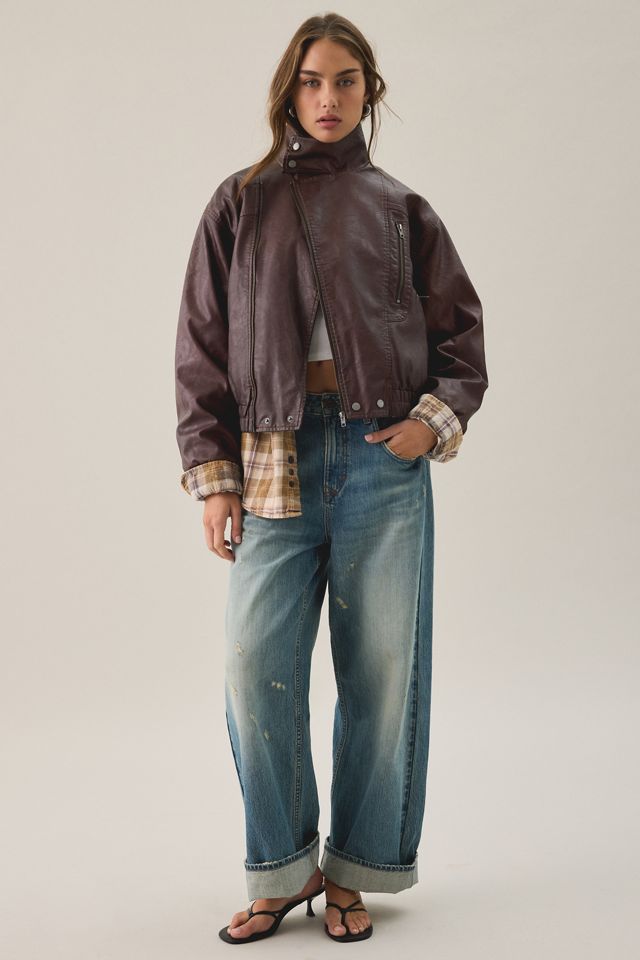 BDG Freddie Funnel Neck Faux Leather Bomber Jacket #4