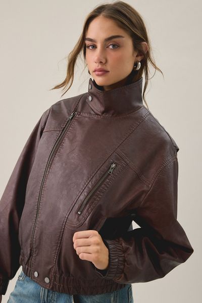 BDG Freddie Funnel Neck Faux Leather Bomber Jacket