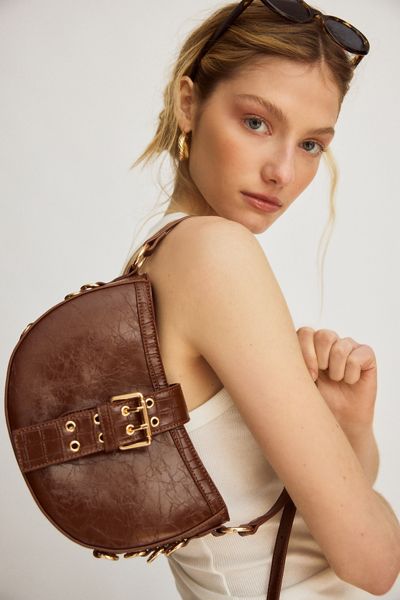 BDG Mira Belted Faux Leather Crescent Bag