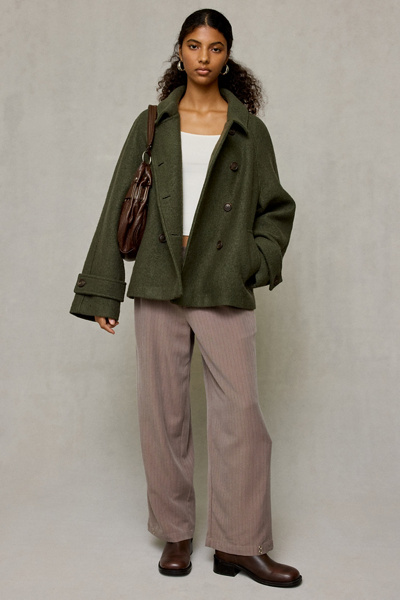 BDG Drew Double-Breasted Wool Blend Funnel Neck Coat