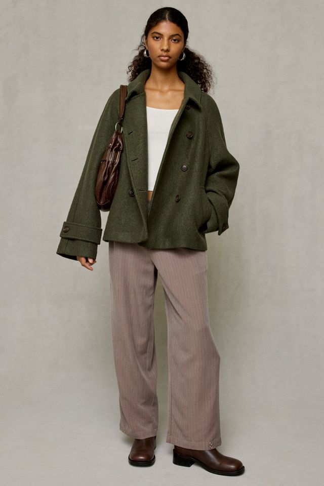 BDG Drew Double-Breasted Wool Blend Funnel Neck Coat #3