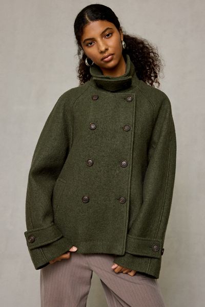 Manteau BDG Drew à col entonnoir croisé en mélange de laine