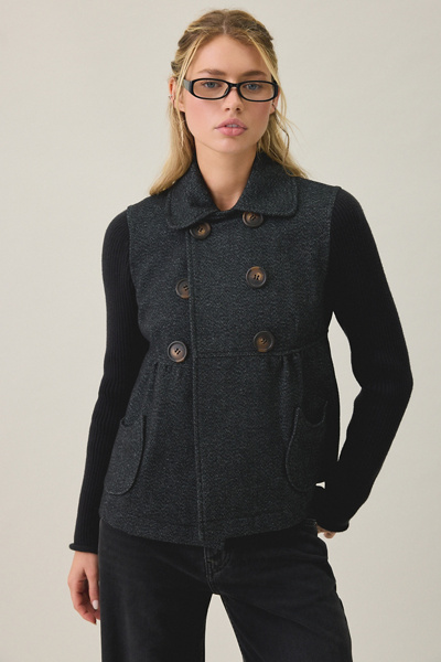 Kimchi Blue Annabel Babydoll Knit Sleeve Peacoat