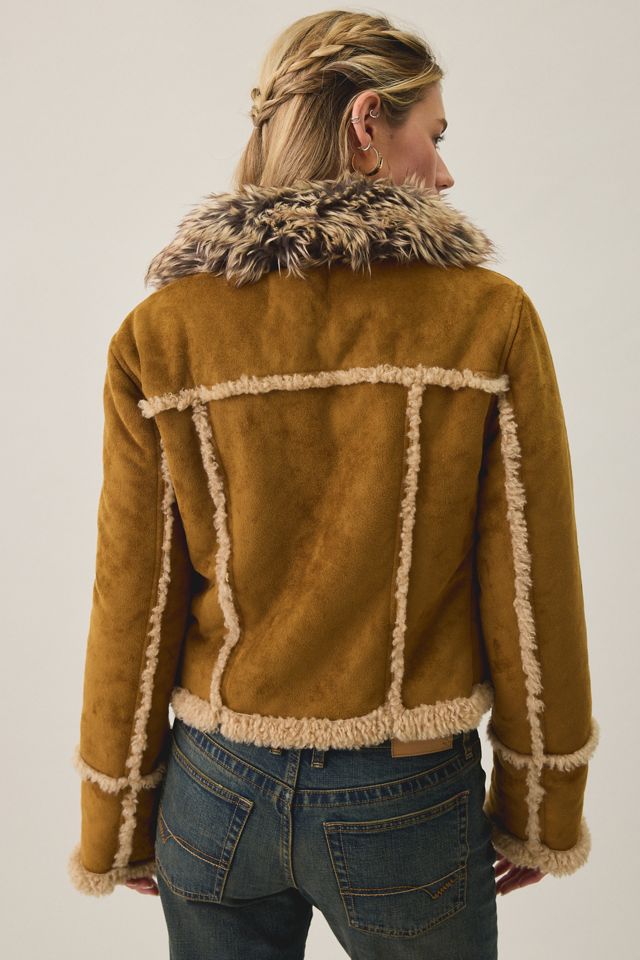 UO Ashleigh Faux Fur Trim Asymmetric Faux Shearling Jacket #1