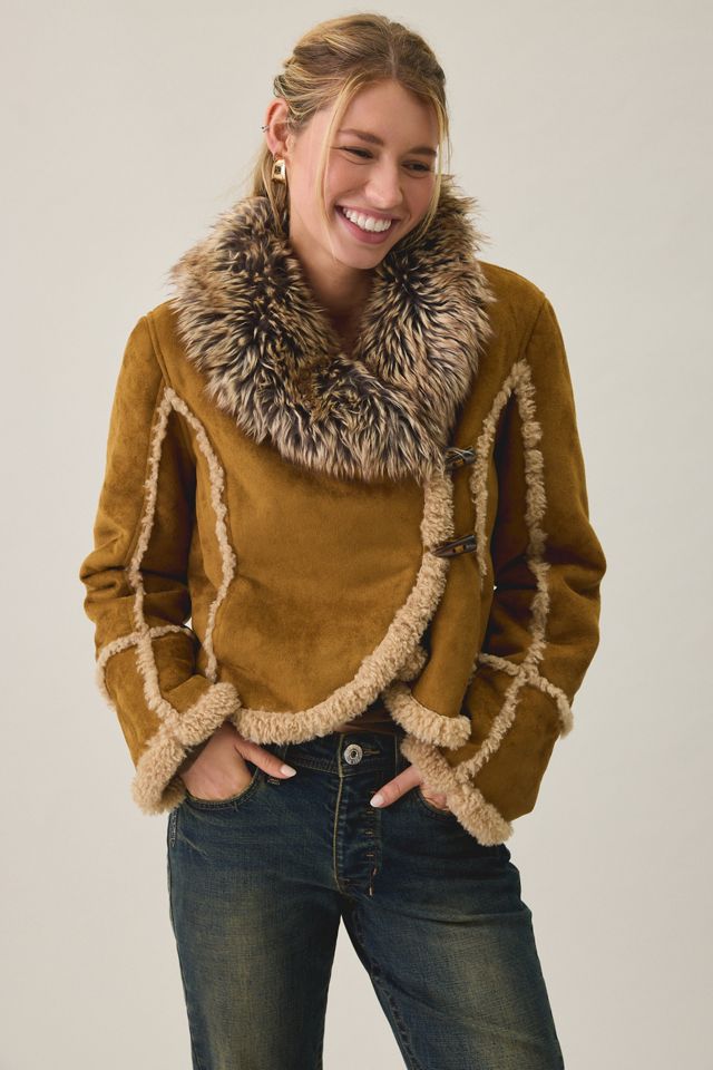 UO Ashleigh Faux Fur Trim Asymmetric Faux Shearling Jacket #2