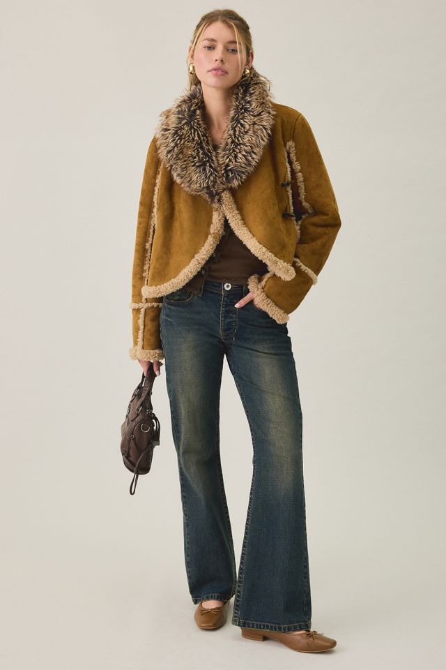 UO Ashleigh Faux Fur Trim Asymmetric Faux Shearling Jacket #4
