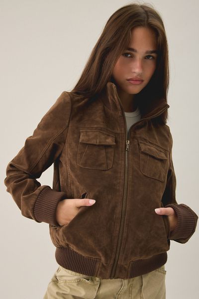 BDG Romy Faux Suede Bomber Jacket