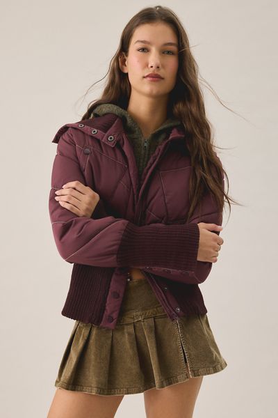 Kimchi Blue Reese Ribbed Trim Funnel Neck Puffer Jacket