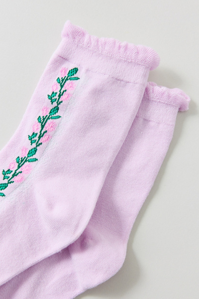Embroidered Flower Chain Lettuce Edge Socks
