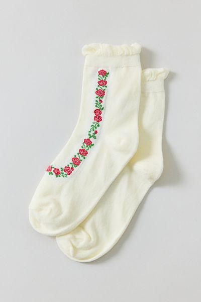 Embroidered Flower Chain Lettuce Edge Socks