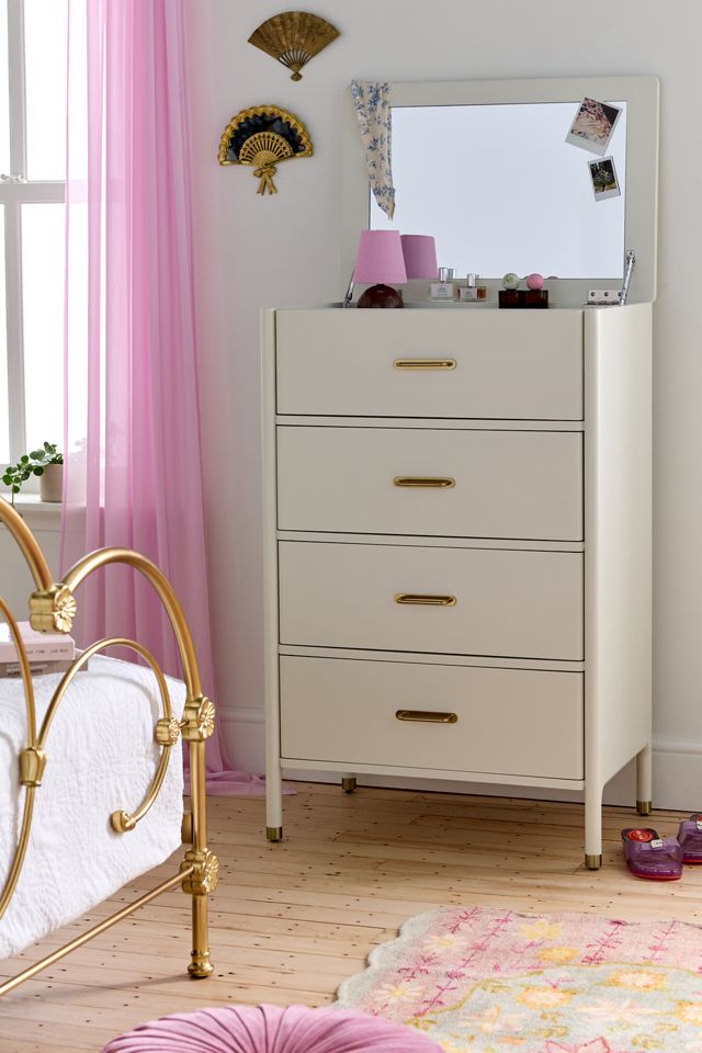 Doe Tall 4-Drawer Flip-Top Mirror Dresser #1