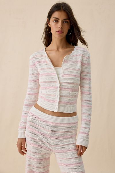Cardigan en crochet de coton à rayures Dessa LoveShackFancy