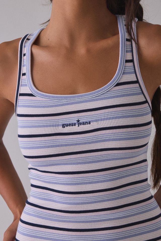 GUESS JEANS Star Embroidered Graphic Striped Rib Tank Mini Dress #4