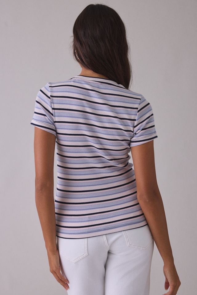 T-shirt côtelé rayé à motif graphique avec broderie étoile GUESS JEANS #1