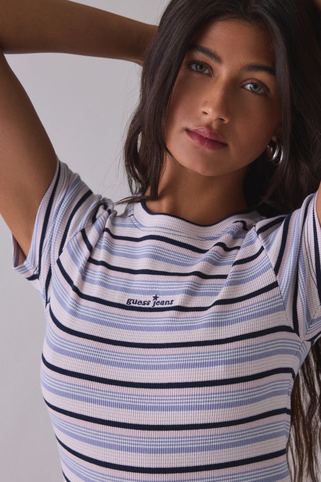T-shirt côtelé rayé à motif graphique avec broderie étoile GUESS JEANS #2