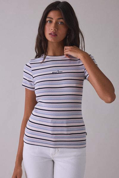 T-shirt côtelé rayé à motif graphique avec broderie étoile GUESS JEANS