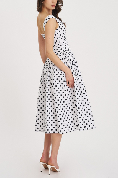 Miss Circle Rahma Polka Dot Drop Waist Midi Cotton Poplin Dress
