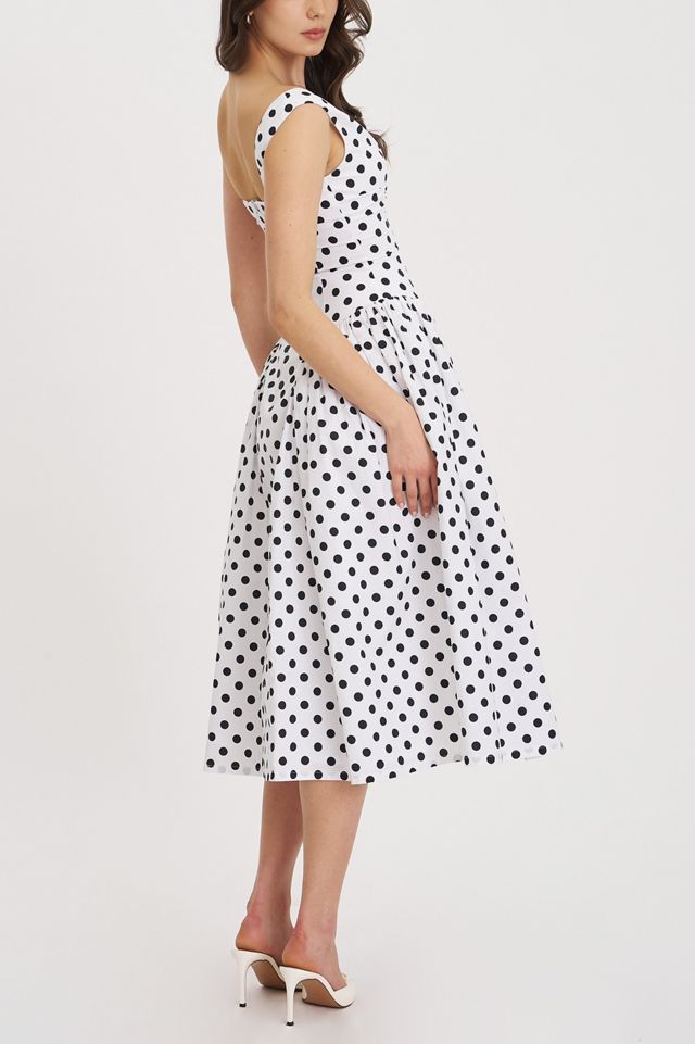 Miss Circle Rahma Polka Dot Drop Waist Midi Cotton Poplin Dress #3