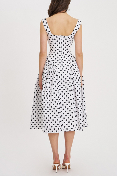 Miss Circle Rahma Polka Dot Drop Waist Midi Cotton Poplin Dress
