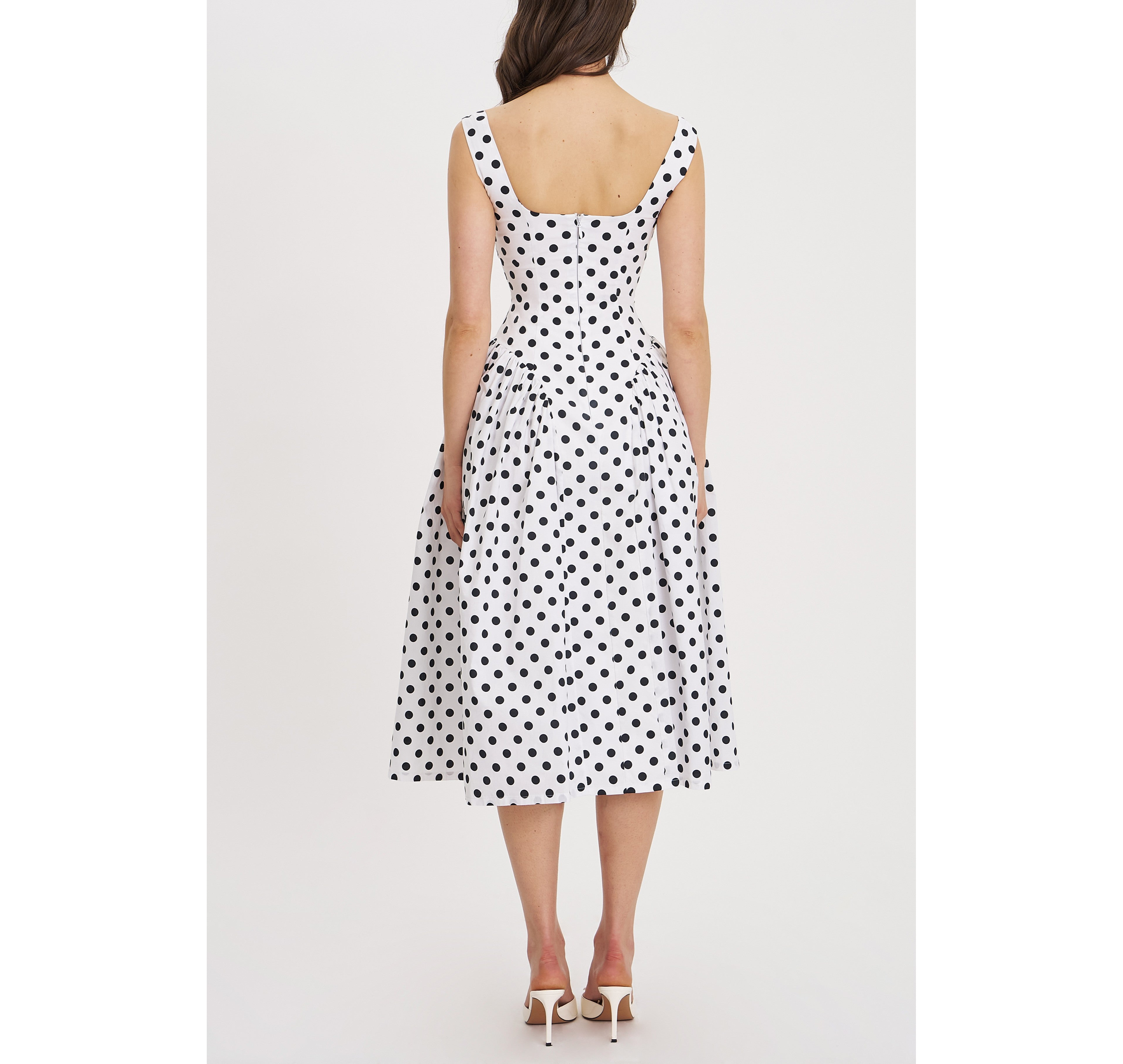 Miss Circle Rahma Polka Dot Drop Waist Midi Cotton Poplin Dress
