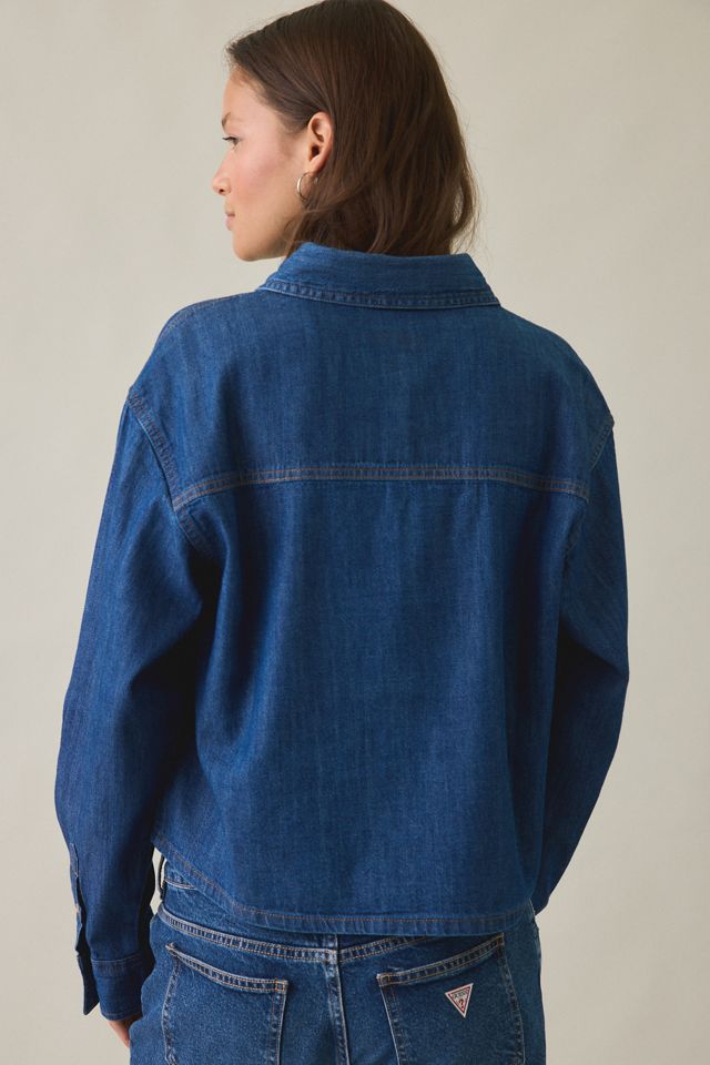 GUESS JEANS Logo Embroidered Boxy Denim Button-Down Shirt #2