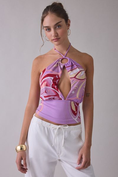 UO Crashing Out O-Ring Plunge Cutout High Neck Halter Top