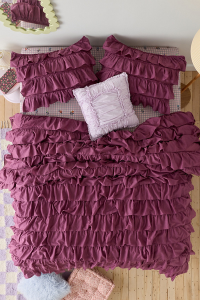 Waterfall Ruffle Cotton Voile Duvet Cover | Urban Outfitters
