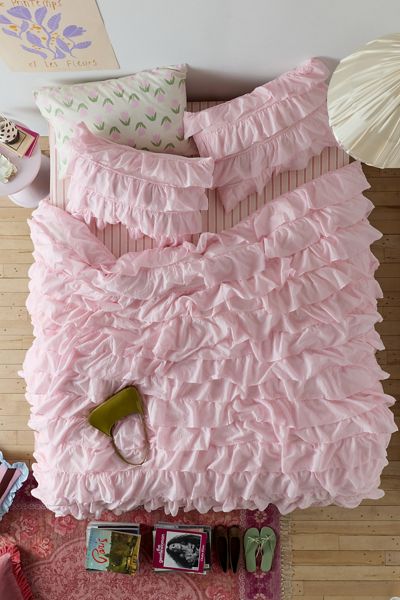 Housse de couette en voile de coton à volants en cascade