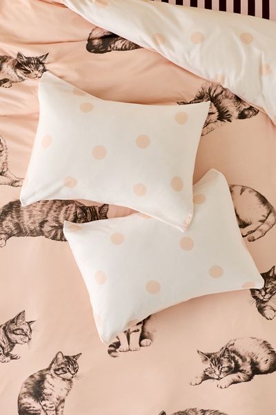 Cat Lady Polka Dot Patterned Soft Tee Jersey Sham Set