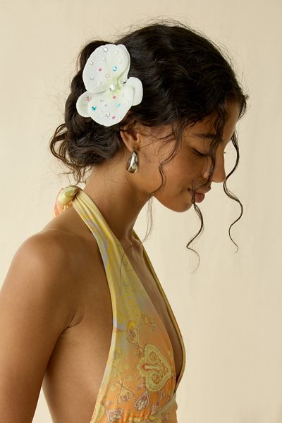 Embellished Orchid Flower Hair Clip & Brooch