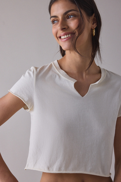 Out From Under No Plans Notch V-Neck Cropped Tee