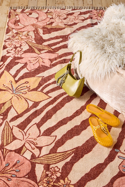 Greta Zebra Floral Patterned Digital Printed Rug
