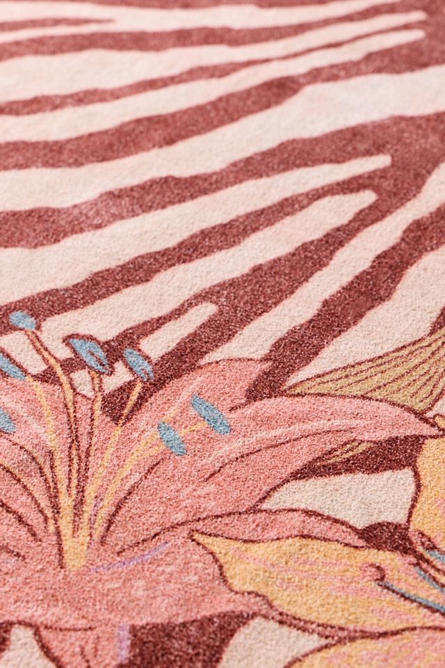 Greta Zebra Floral Patterned Digital Printed Rug #2