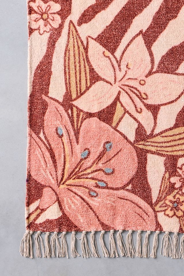 Greta Zebra Floral Patterned Digital Printed Rug #3