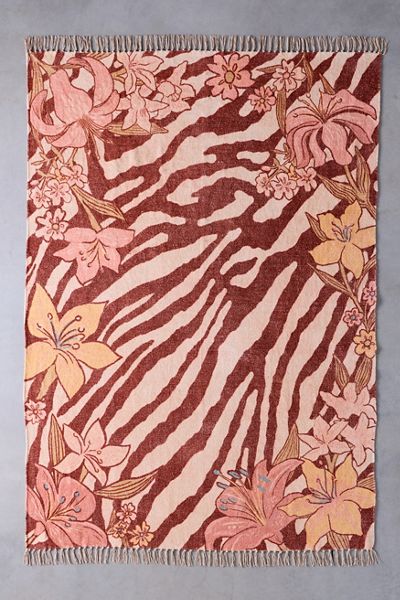 Greta Zebra Floral Patterned Digital Printed Rug