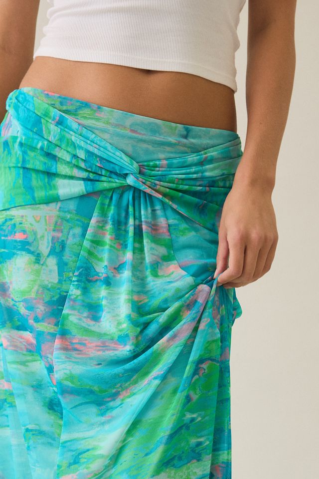 AFRM Amirah Turquoise Marble Mesh Twist-Front Maxi Skirt #2