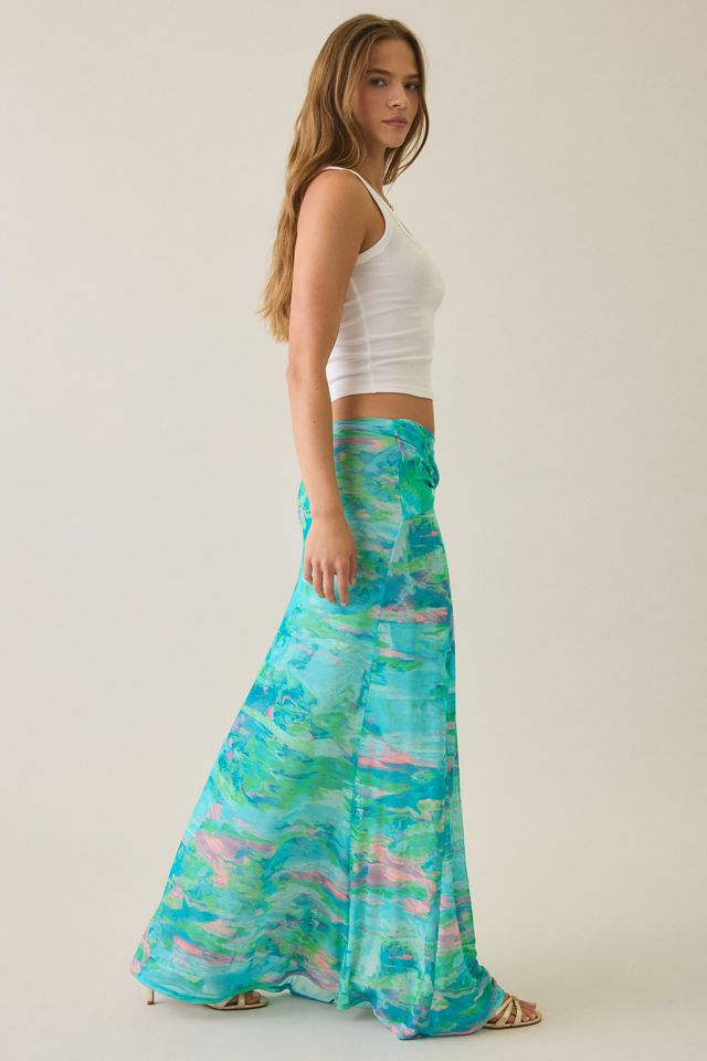 AFRM Amirah Turquoise Marble Mesh Twist-Front Maxi Skirt #3