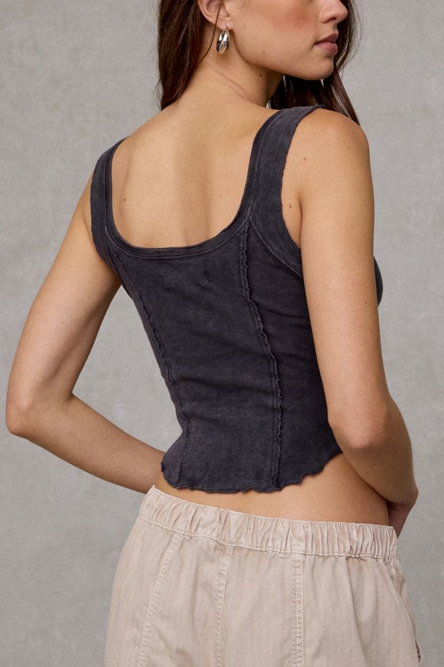 BDG Jules Ruffle Scoop Neck Henley Tank Top #4