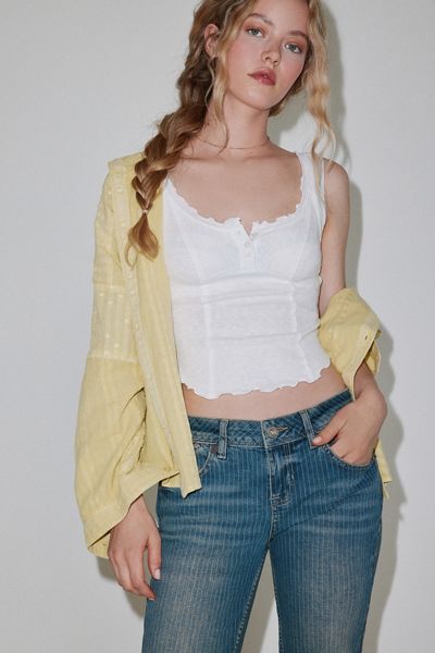BDG Jules Ruffle Scoop Neck Henley Tank Top