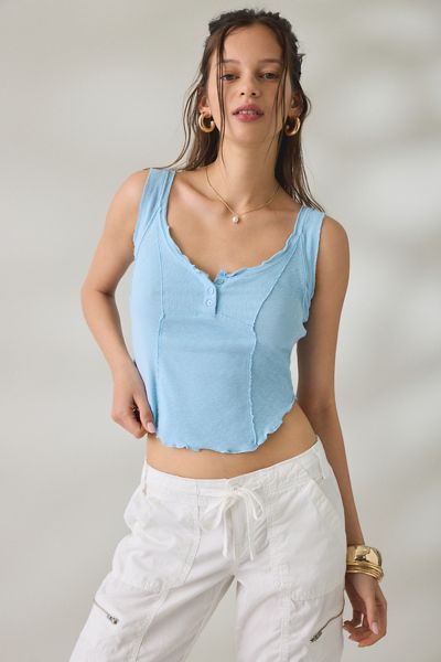 BDG Jules Ruffle Scoop Neck Henley Tank Top