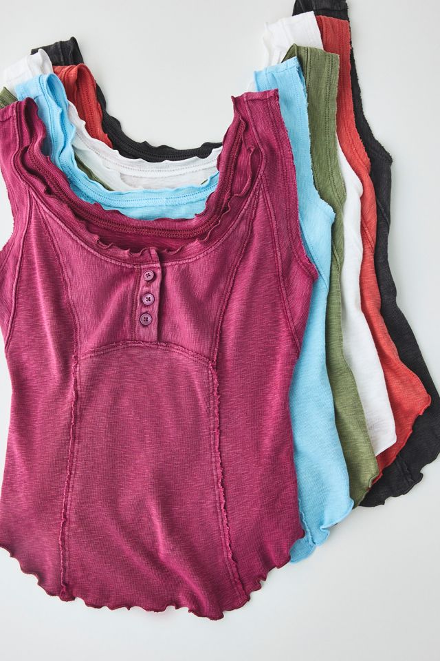 BDG Jules Ruffle Scoop Neck Henley Tank Top #4