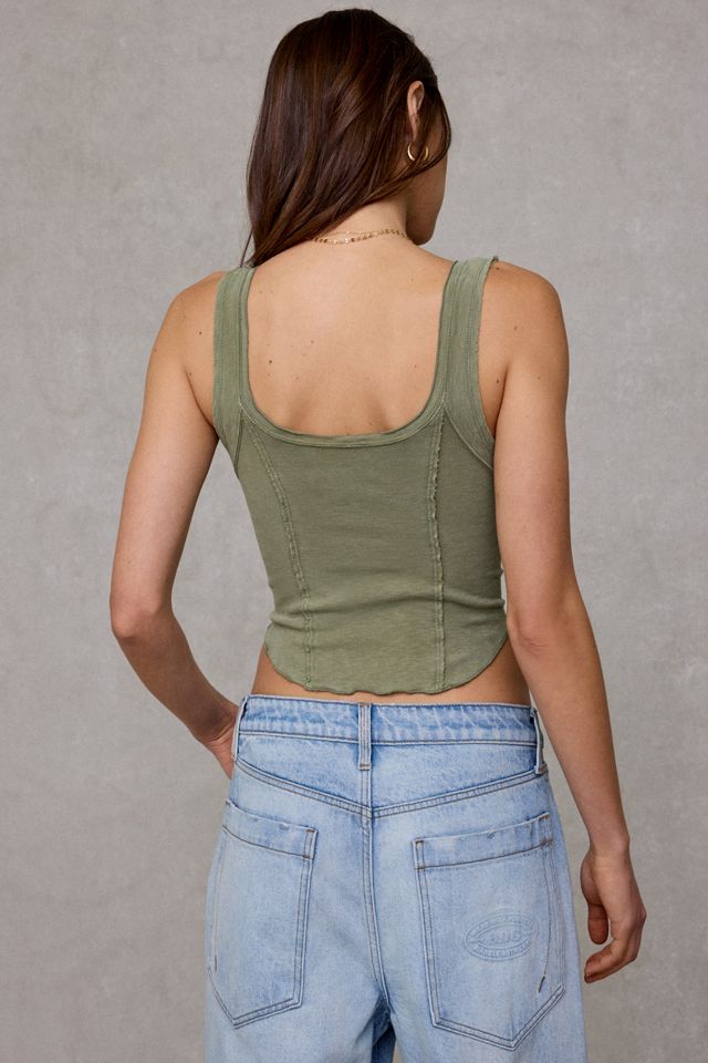 BDG Jules Ruffle Scoop Neck Henley Tank Top #2