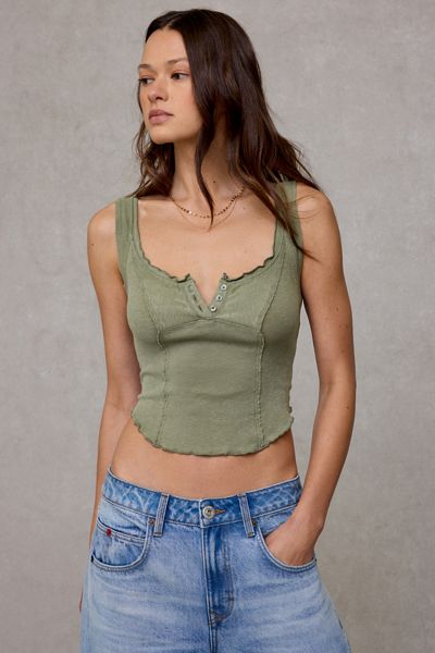 BDG Jules Ruffle Scoop Neck Henley Tank Top