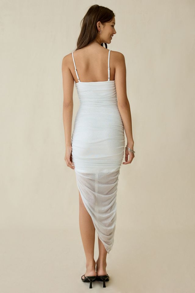 Robe midi asymétrique froncée en maille scintillante Stellina UO #3