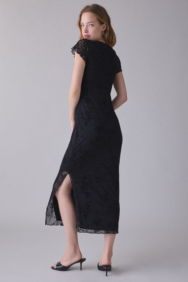UO Sweet Rebellion Flocked Floral Mesh Short Sleeve Midi Dress #3